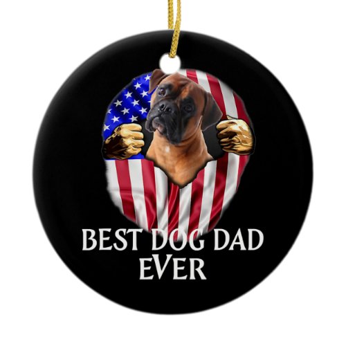 Best Boxer Dad Ever Cute Dog Lover American Flag Ceramic Ornament