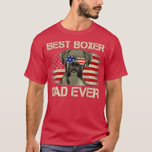 Best Boxer Dad Ever  Dog Lover American Flag Gift  T_Shirt