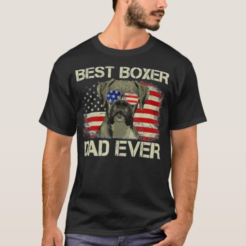 Best Boxer Dad Ever  Dog Lover American Flag Gift  T_Shirt