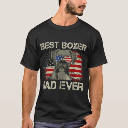 Best Boxer Dad Ever  Dog Lover American Flag T_Shirt