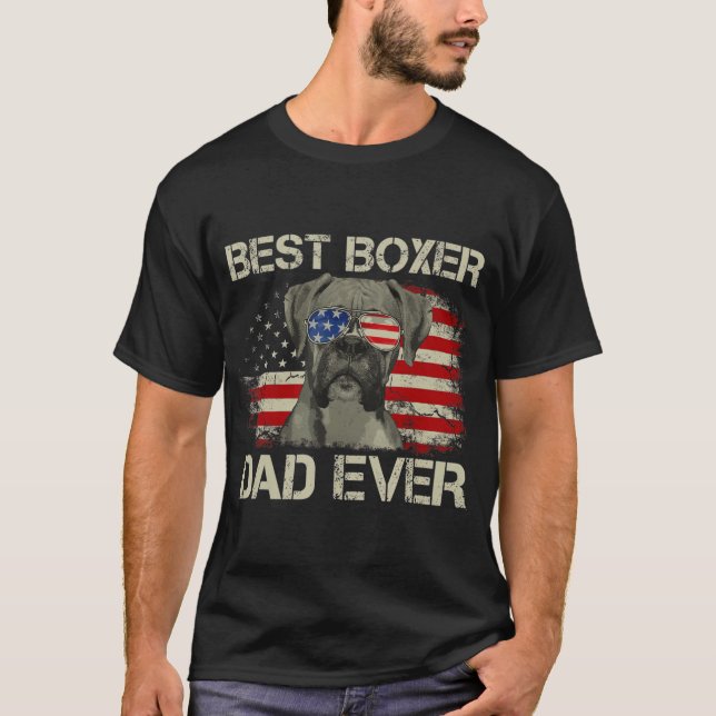 Best Boxer Dad Ever  Dog Lover American Flag T-Shirt (Front)