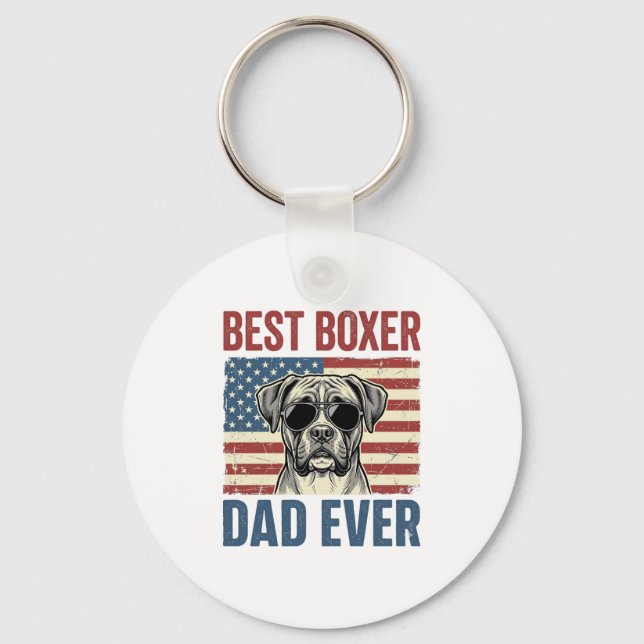 Best Boxer Dad Ever Vintage Dog Keychain (Front)