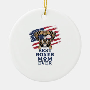 Best Boxer Mom Ever Patriotic Dog Shirt Design_1 Ceramic Ornament