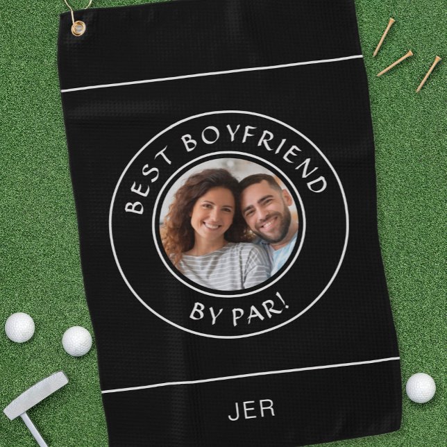 Best Boyfriend By Par Fun Photo Golfer Black Pro Golf Towel (Creator Uploaded)