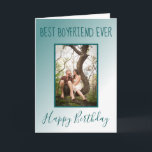 Best Boyfriend Ever Birthday Blue Ombre Photo Holiday Card<br><div class="desc">The perfect greeting card for your boyfriend's birthday, this design features a blue ombre background on the cover with complementary blue font. Upload your favorite photo. The inside of the card has an amazing message written on a white background in blue font. Order yours today! Stock Photography © Shelley N....</div>