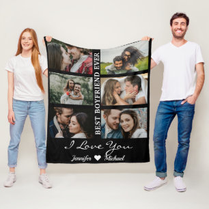 Best Boyfriend Ever Custom Photo Collage Black  Fleece Blanket