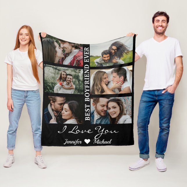 Best Boyfriend Ever Custom Photo Collage Black  Fleece Blanket (In Situ)