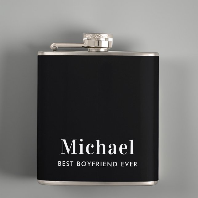 Best Boyfriend Ever Monogram Black Flask (Creator Uploaded)