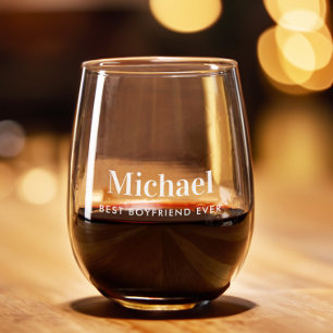 Best Boyfriend Ever Monogram Stemless Wine Glass