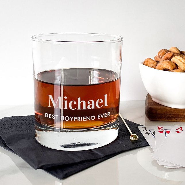 Best Boyfriend Ever Monogram Whiskey Rocks Glass (Creator Uploaded)