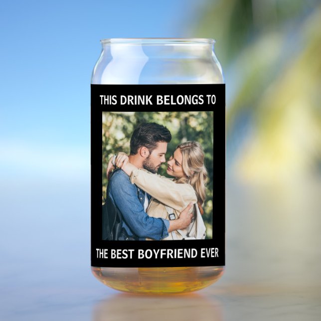 Best Boyfriend Ever Personalized Photo Black Can Glass (Creator Uploaded)