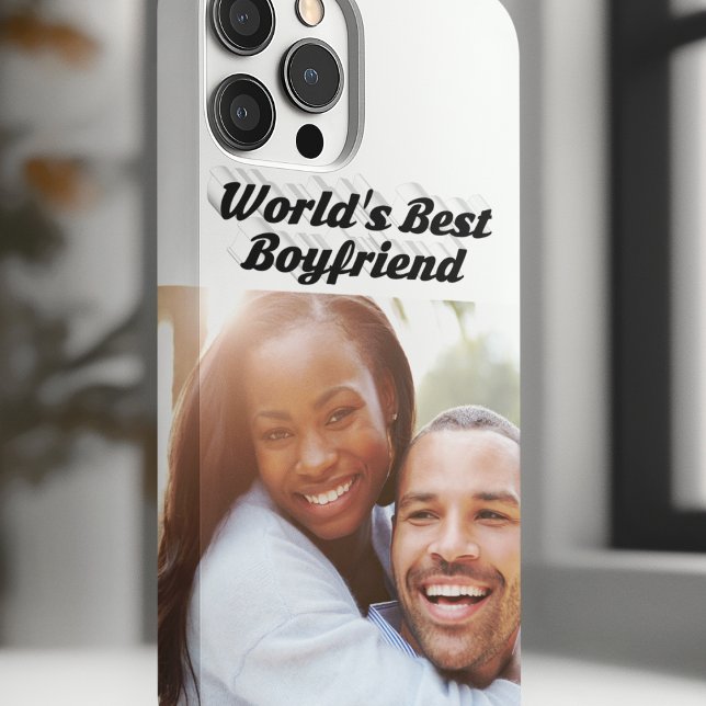 Best Boyfriend photo black 3d text iPhone Case (Creator Uploaded)