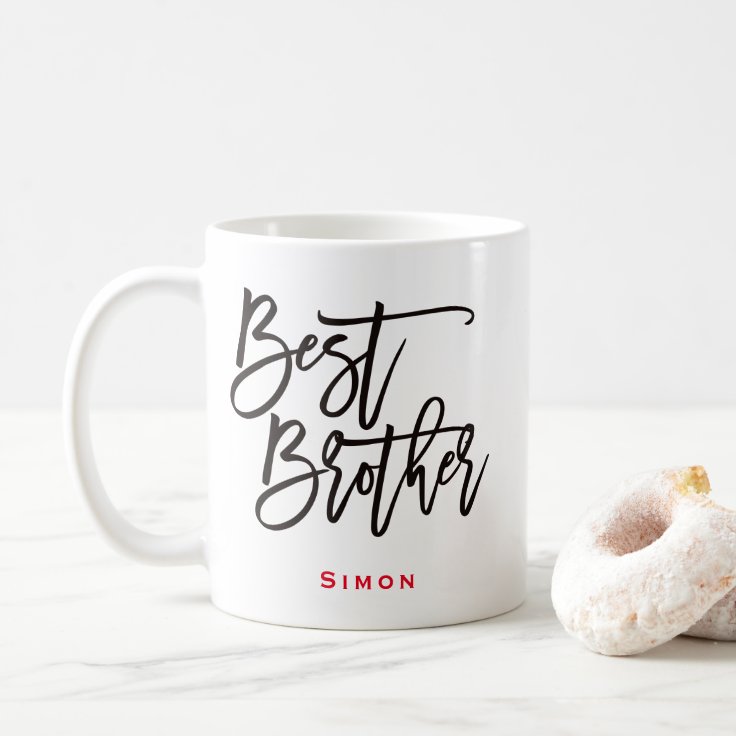 Best Brother Black Script Typography Red Name Gift Coffee Mug | Zazzle