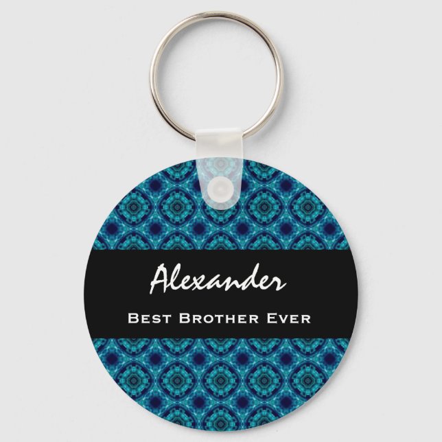 Best BROTHER Ever Blue and Green Mosaic Tile Keychain (Front)