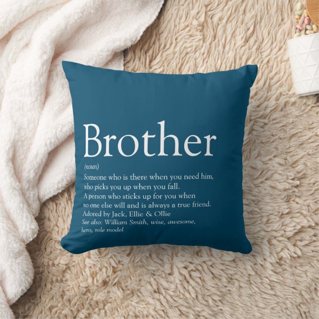 Best Brother Ever Definition Fun Modern Blue Throw Pillow (Blanket)