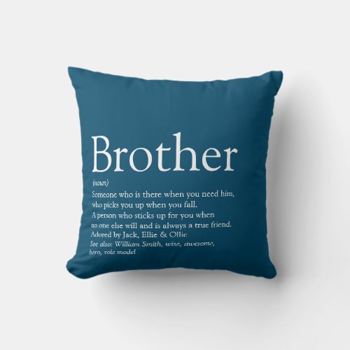 Best Brother Ever Definition Fun Modern Blue Throw Pillow