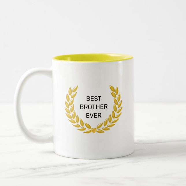 Best Brother Ever & Golden Laurel Wreath Two-Tone Coffee Mug (Left)