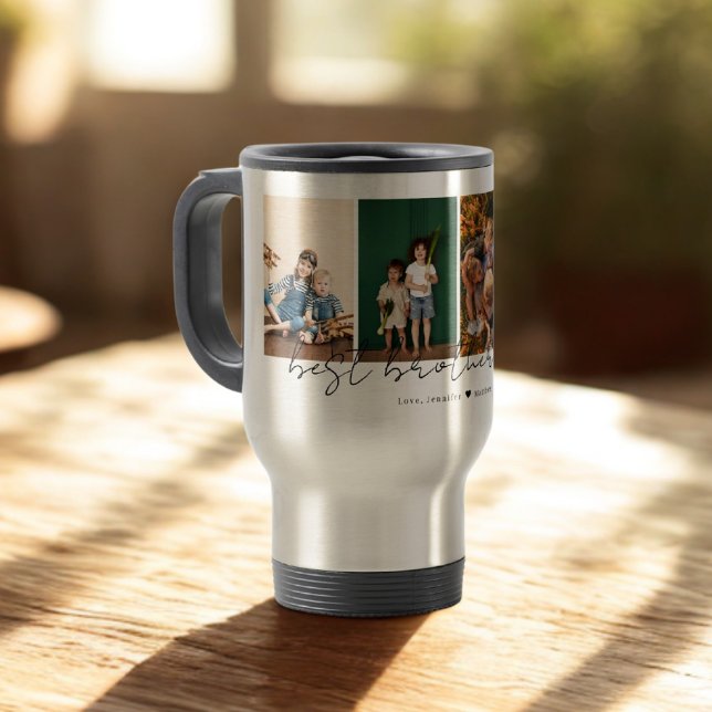 Best Brother Ever Modern Script 4 Photos Collage Travel Mug (Creator Uploaded)