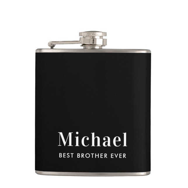 Best Brother Ever Monogram Black Flask (Front)