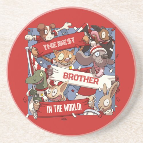 Best Brother Funny Animal Sports Fans Cartoon Coaster