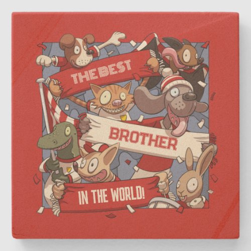 Best Brother Funny Animal Sports Fans Cartoon Stone Coaster
