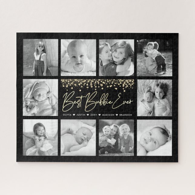 Best Bubbie Ever 10 Photo Collage Gold Glitter Jigsaw Puzzle (Horizontal)