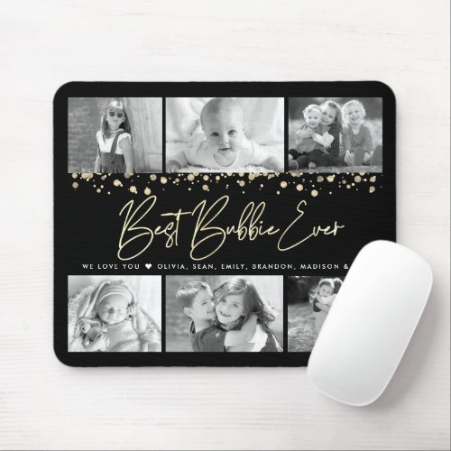 Best Bubbie Ever Gold Glitter 6 Photo Collage Chic Mouse Pad