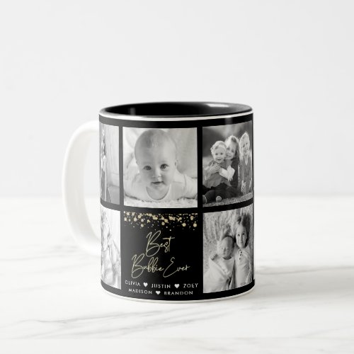 Best Bubbie Ever Gold Glitter 8 Photo Collage Glam Two_Tone Coffee Mug