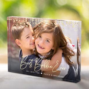 Best Bubbie Ever Gold Glitter Script Custom Name Photo Block