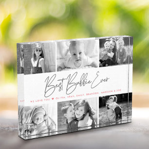 Best Bubbie Ever Modern Gray Script Custom Collage Photo Block