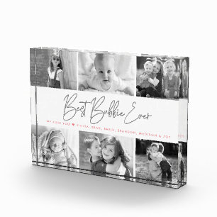 Best Bubbie Ever Modern Gray Script Custom Collage Photo Block