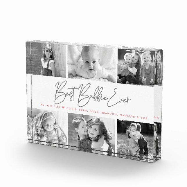 Best Bubbie Ever Modern Gray Script Custom Collage Photo Block (Right)