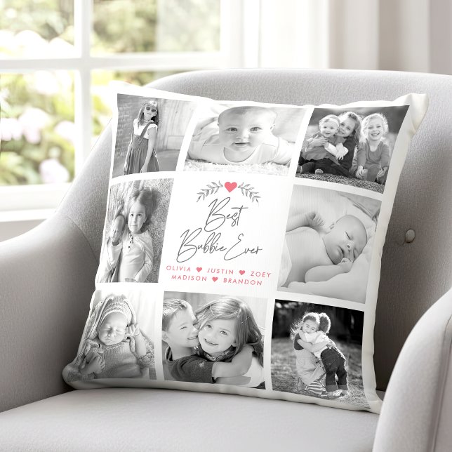 Best Bubbie Ever Modern Script 8 Photo Collage Throw Pillow (Creator Uploaded)