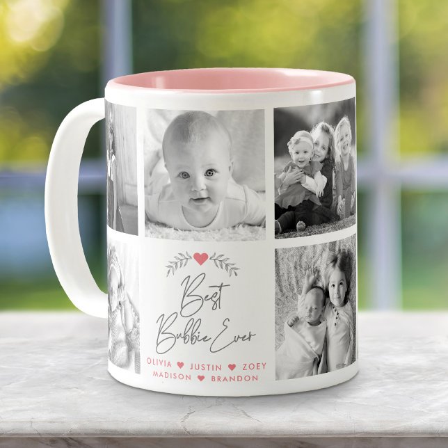 Best Bubbie Ever Modern Script 8 Photo Collage Two-Tone Coffee Mug (Creator Uploaded)