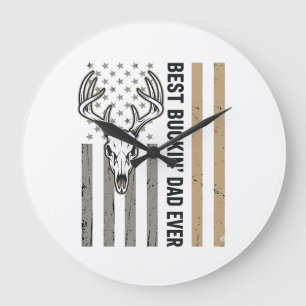 Best Buckin Dad Deer Hunting Vintage Shirt Design_ Large Clock
