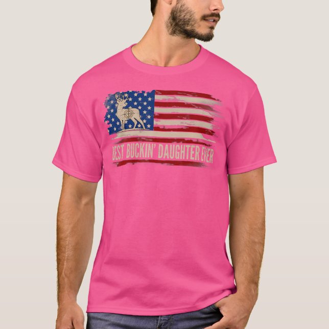 Best Buckin' Daughter Ever American Usa Flag Deer  T-Shirt (Front)