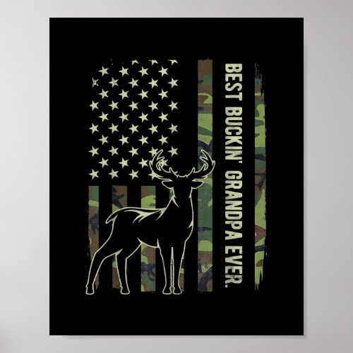 Best Buckin Grandpa Ever Camo American Flag Deer Poster