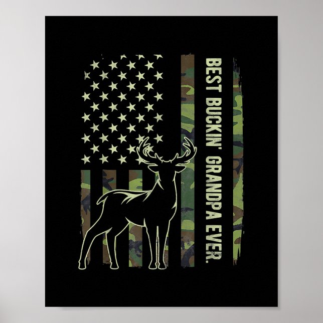 Best Buckin' Grandpa Ever Camo American Flag Deer Poster (Front)