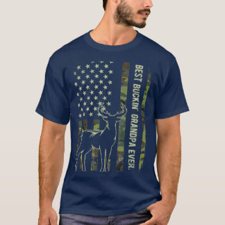 Best Buckin Grandpa Ever Camo American Flag Deer T-Shirt