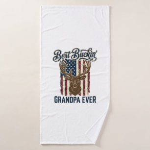 Best Buckin Grandpa Ever Deer Hunting Shirt Design Bath Towel