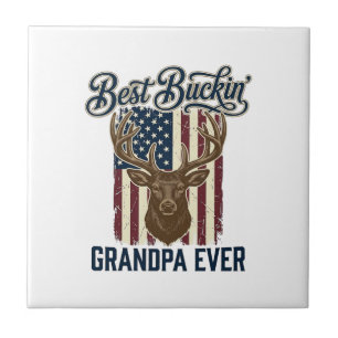 Best Buckin Grandpa Ever Deer Hunting Shirt Design Ceramic Tile