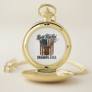 Best Buckin Grandpa Ever Deer Hunting Shirt Design Pocket Watch