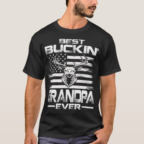 Best Buckin grandpa Ever USA Flag Deer Hunting T_Shirt