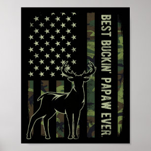 Best Buckin' Papaw Camo American Flag Deer Hunting Poster