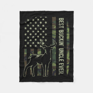 Best Buckin' Uncle Ever Camo American Flag Deer Hu Fleece Blanket