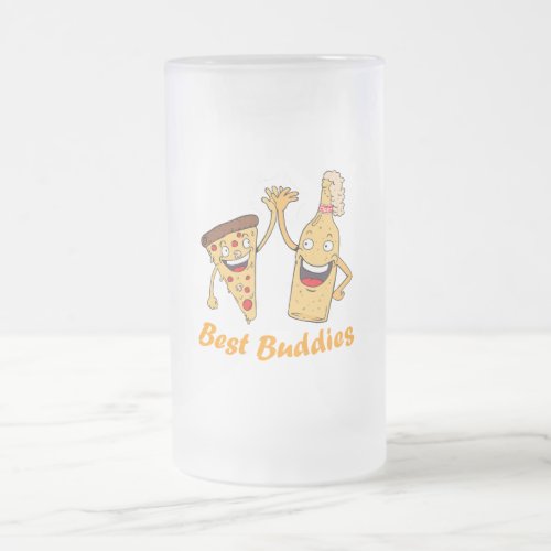 Best Buddies Pizza and Beer Frosted Glass Beer Mug