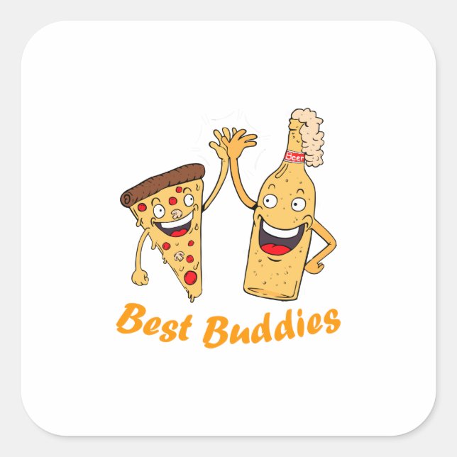 Best Buddies Pizza and Beer Square Sticker (Front)