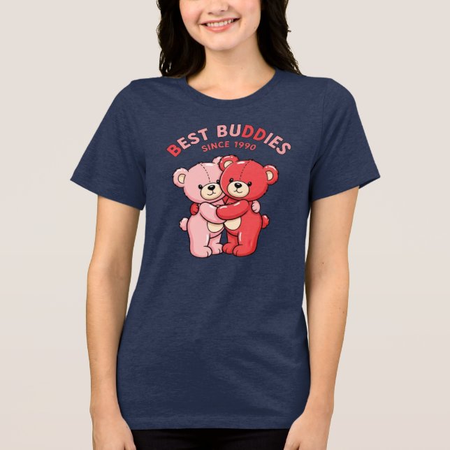 Best Buddies Since 1990 Red Teddy Bears Tri-Blend Shirt (Front)