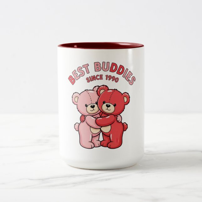 Best Buddies Since 1990 Red Teddy Bears Two-Tone Coffee Mug (Center)
