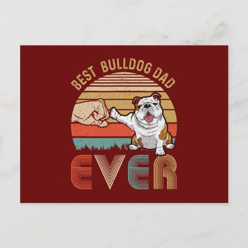 BEST Bulldog DAD EVER Bump Fist Vintage Holiday Postcard